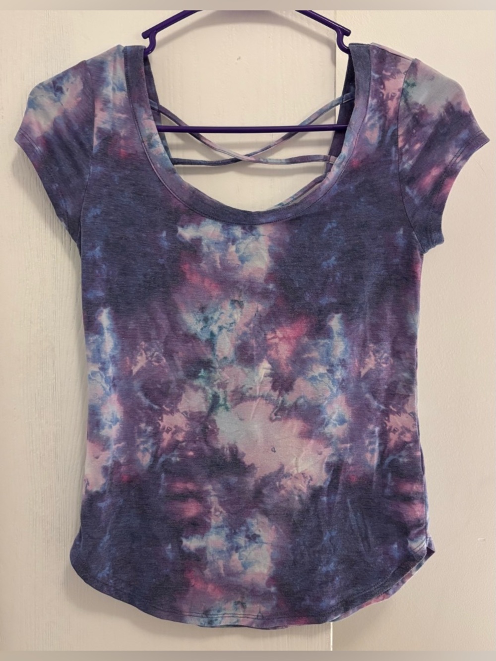 No Boundaries Y2K Style Tie-Dye Crisscross Back Tee Womans Size XS 1 NWOT
